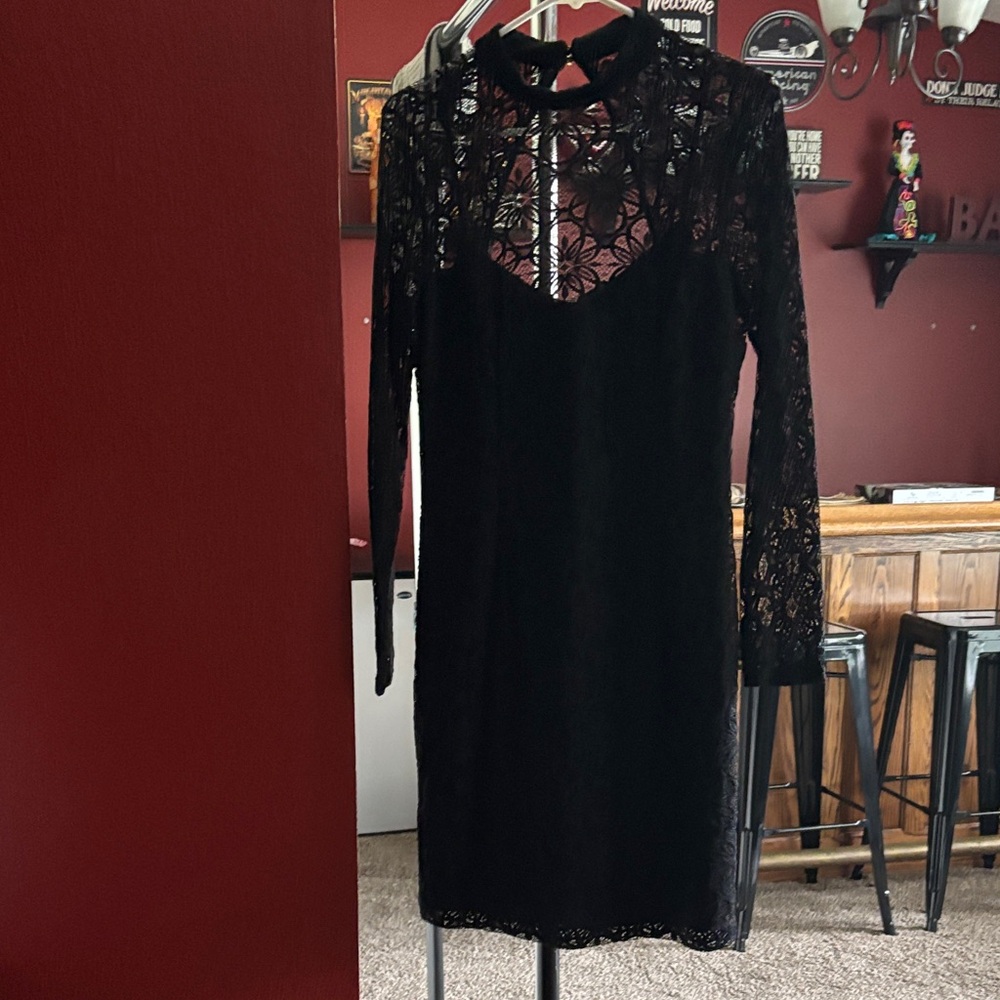 Jessica Simpson Black Lace Long Sleeve Dress